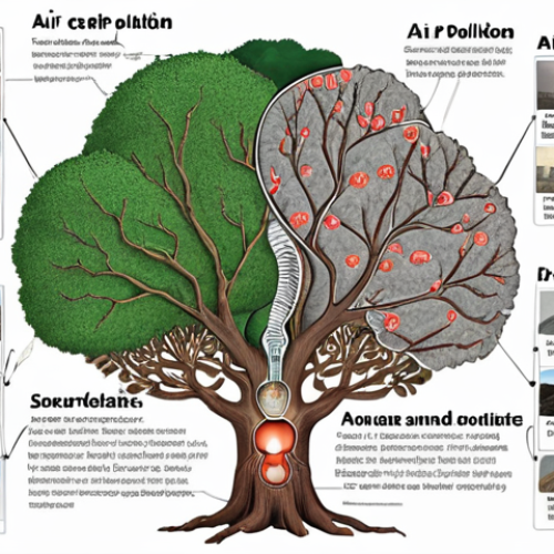 Home 6 **A mind map illustrating the sources, types, and impacts of air pollutants, with keywords highlighted and connected by branches.** (Focuses on 대기오염개론 - Air Pollution Overview)
