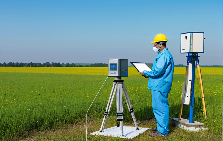 Air Quality Monitoring Station**

"A fully clothed environmental technician inspecting an air quality monitoring station in a clean, open field, professional attire, various scientific instruments visible, safe for work, perfect anatomy, correct proportions, family-friendly, clear sky background, high resolution."

**