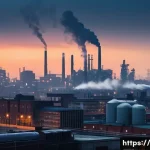 대기환경 이론 정리  연소와 대기오염 - **Image Prompt: The Dual Nature of Combustion - Progress and Pollution**
    A wide shot capturing a...