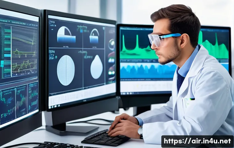 대기환경분야 자격증별 난이도 비교 - A professional environmental engineer in a clean, modern laboratory setting, analyzing air pollution...